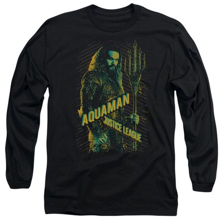 Justice League Movie Long Sleeve Shirt Aquaman Black Tee T-Shirt