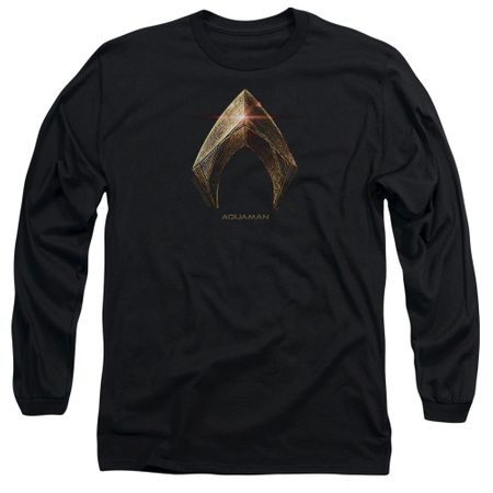 Justice League Movie Long Sleeve Shirt Aquaman Logo Black Tee T-Shirt