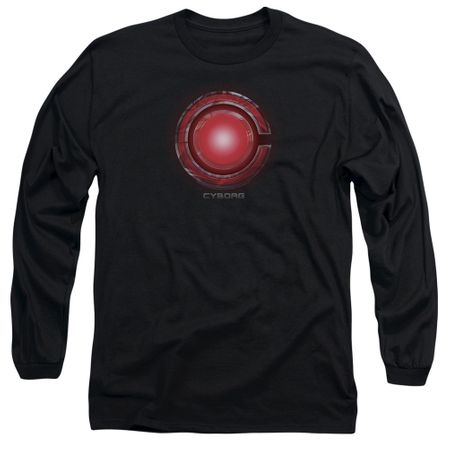 Justice League Movie Long Sleeve Shirt Cyborg Logo Black Tee T-Shirt