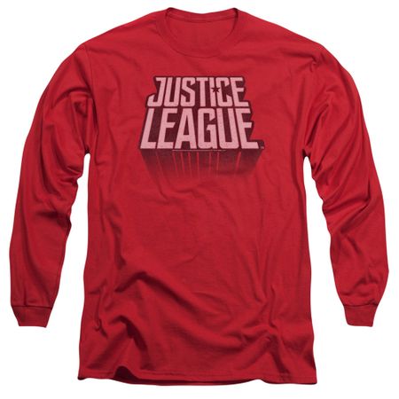 Justice League Movie Long Sleeve Shirt Distressed Logo Red Tee T-Shirt