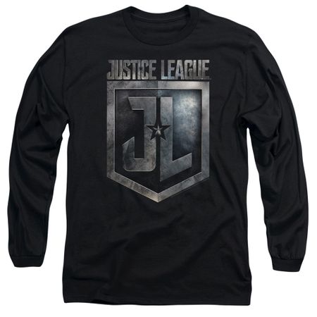 Justice League Movie Long Sleeve Shirt Shield Logo Black Tee T-Shirt