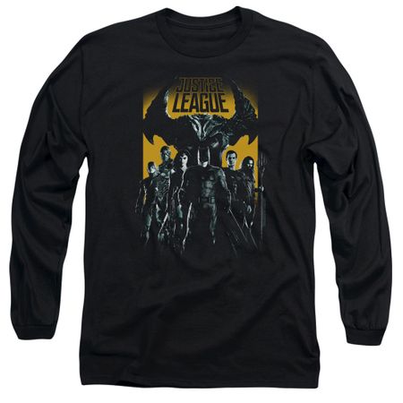 Justice League Movie Long Sleeve Stand Up To Evil Black Tee T-Shirt