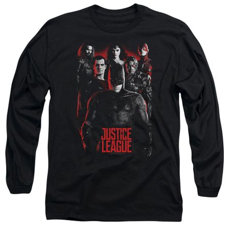 Justice League Movie Long Sleeve The League Red Glow Black Tee T-Shirt