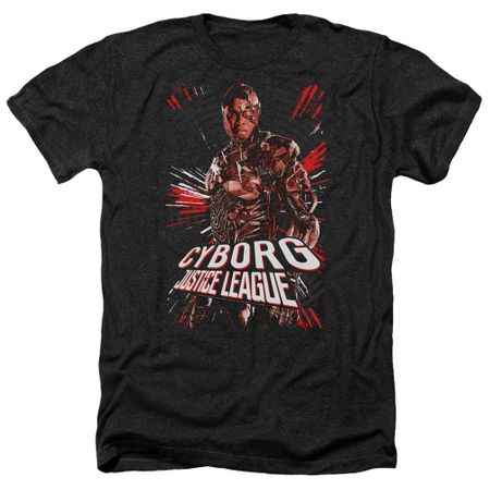 Justice League Movie Shirt Cyborg Profile Heather Black T-Shirt
