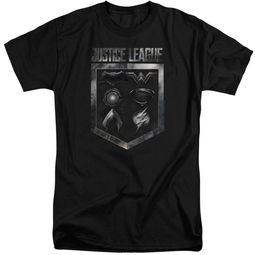 Justice League Movie Shirt Shield of Emblems Black Tall T-Shirt Justice League Movie Shirt Shield of Emblems Black Tall T-Shirt