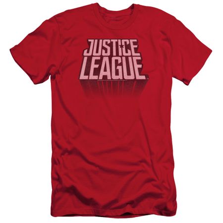 Justice League Movie Slim Fit Shirt Distressed Logo Red T-Shirt