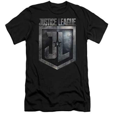 Justice League Movie Slim Fit Shirt Shield Logo Black T-Shirt