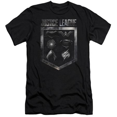 Justice League Movie Slim Fit Shirt Shield of Emblems Black T-Shirt