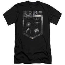Justice League Movie Slim Fit Shirt Shield of Emblems Black T-Shirt Justice League Movie Slim Fit Shirt Shield of Emblems Black T-Shirt