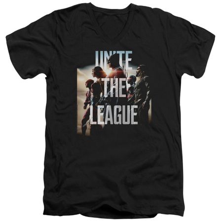 Justice League Movie Slim Fit V-Neck Dawn Unite the League Black Shirt