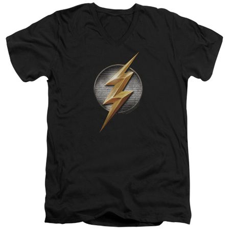 Justice League Movie Slim Fit V-Neck Flash Logo Black T-Shirt