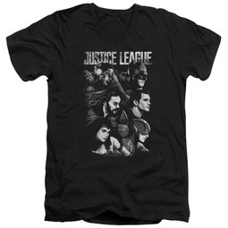 Justice League Movie Slim Fit V-Neck Pushing Forward Black T-Shirt