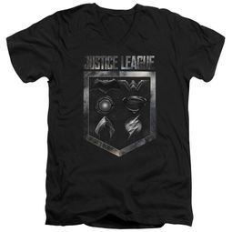 Justice League Movie Slim Fit V-Neck Shield of Emblems Black T-Shirt Justice League Movie Slim Fit V-Neck Shield of Emblems Black T-Shirt