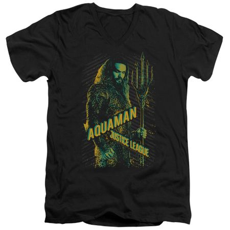 Justice League Movie Slim Fit V-Neck Shirt Aquaman Black T-Shirt