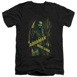 Justice League Movie Slim Fit V-Neck Shirt Aquaman Black T-Shirt