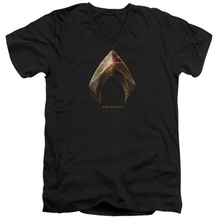 Justice League Movie Slim Fit V-Neck Shirt Aquaman Logo Black T-Shirt
