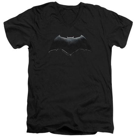 Justice League Movie Slim Fit V-Neck Shirt Batman Logo Black T-Shirt