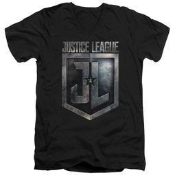 Justice League Movie Slim Fit V-Neck Shirt Shield Logo Black T-Shirt Justice League Movie Slim Fit V-Neck Shirt Shield Logo Black T-Shirt