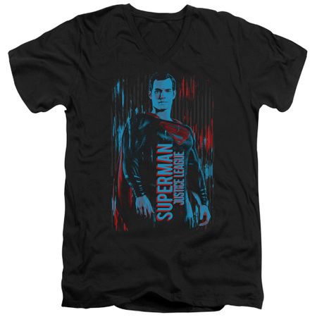 Justice League Movie Slim Fit V-Neck Shirt Superman Black T-Shirt