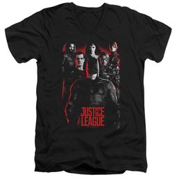 Justice League Movie Slim Fit V-Neck The League Red Glow Black T-Shirt Justice League Movie Slim Fit V-Neck The League Red Glow Black T-Shirt