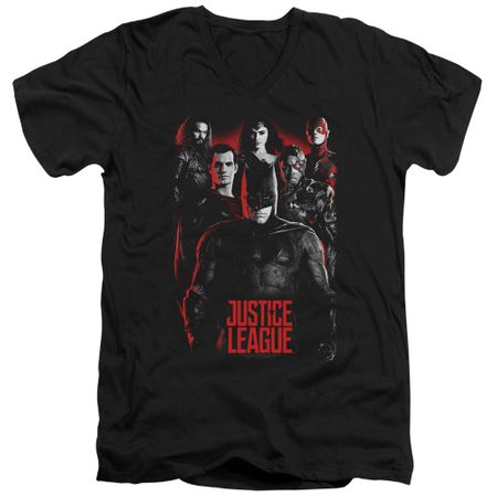 Justice League Movie Slim Fit V-Neck The League Red Glow Black T-Shirt