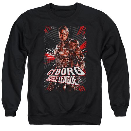 Justice League Movie Sweatshirt Cyborg Profile Adult Black Sweat Shirt