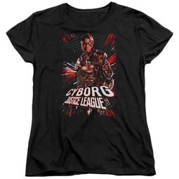 Justice League Movie Womens Shirt Cyborg Profile Black T-Shirt