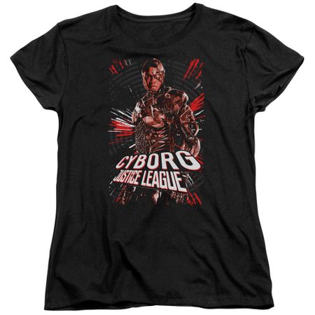 Justice League Movie Womens Shirt Cyborg Profile Black T-Shirt