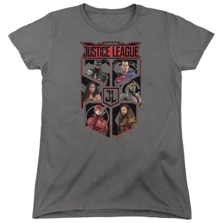 Justice League Movie Womens Shirt League of Six Charcoal T-Shirt