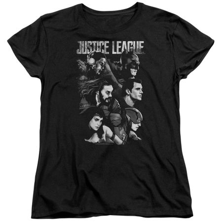 Justice League Movie Womens Shirt Pushing Forward Black T-Shirt
