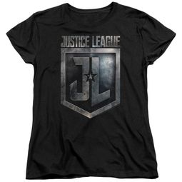 Justice League Movie Womens Shirt Shield Logo Black T-Shirt Justice League Movie Womens Shirt Shield Logo Black T-Shirt