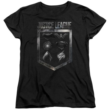 Justice League Movie Womens Shirt Shield of Emblems Black T-Shirt