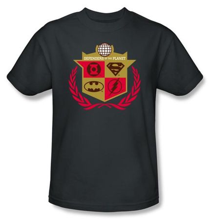 Justice League Superheroes T-shirt - Defenders Adult Charcoal Tee