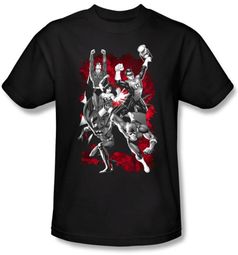 Justice League Superheroes T-shirt - JLA Explosion Adult Black Tee