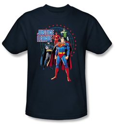 Justice League Superheroes T-shirt - Protectors Adult Navy Blue Tee