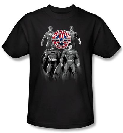 Justice League Superheroes T-shirt - Shades Of Gray Adult Black Tee