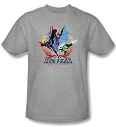 Justice League Superheroes T-shirt - Team Power Adult Heather Gray Tee