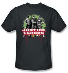 Justice League T-shirt - JLA Trio Adult Charcoal Gray Tee