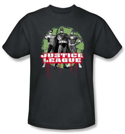Justice League T-shirt - JLA Trio Adult Charcoal Gray Tee