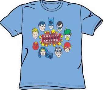 Justice League T-shirt - Justice Head Circle Adult Carolina Blue Tee