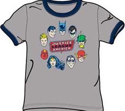 Justice League T-shirt Justice Head Circle Gray/Navy Ringer Tee