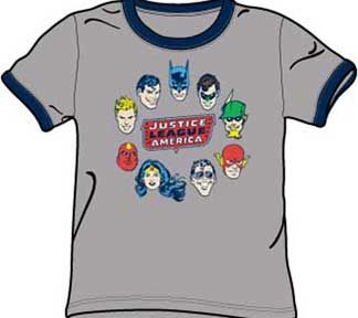 Justice League T-shirt Justice Head Circle Gray/Navy Ringer Tee