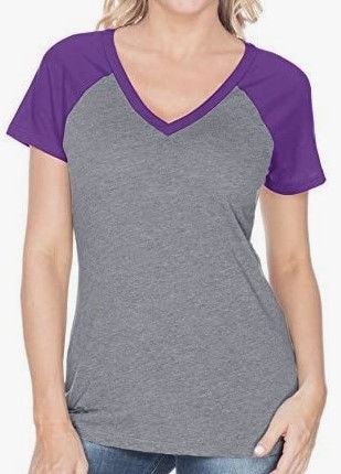 Clearance - Kavio Women Contrast V Neck Raglan Short Sleeve Tee