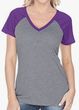 Clearance - Kavio Women Contrast V Neck Raglan Short Sleeve Tee