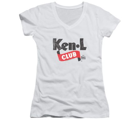 Ken L Ration Shirt Juniors V Neck Club Logo White T-Shirt