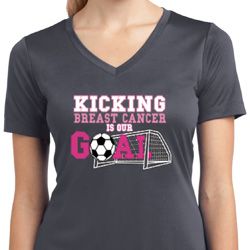 Kicking Breast Cancer is Our Goal Ladies Moisture Wicking V-neck Shirt Kicking Breast Cancer is Our Goal Ladies Moisture Wicking V-neck Shirt