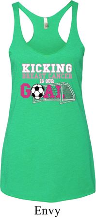 Kicking Breast Cancer is Our Goal Ladies Tri Blend Racerback Tank Top