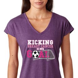 Kicking Breast Cancer is Our Goal Ladies Tri Blend V-Neck Shirt Kicking Breast Cancer is Our Goal Ladies Tri Blend V-Neck Shirt