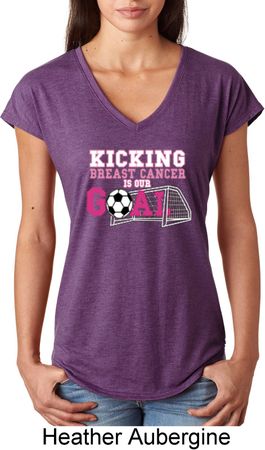 Kicking Breast Cancer is Our Goal Ladies Tri Blend V-Neck Shirt