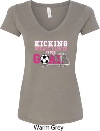 Kicking Breast Cancer is Our Goal Ladies V-Neck Shirt